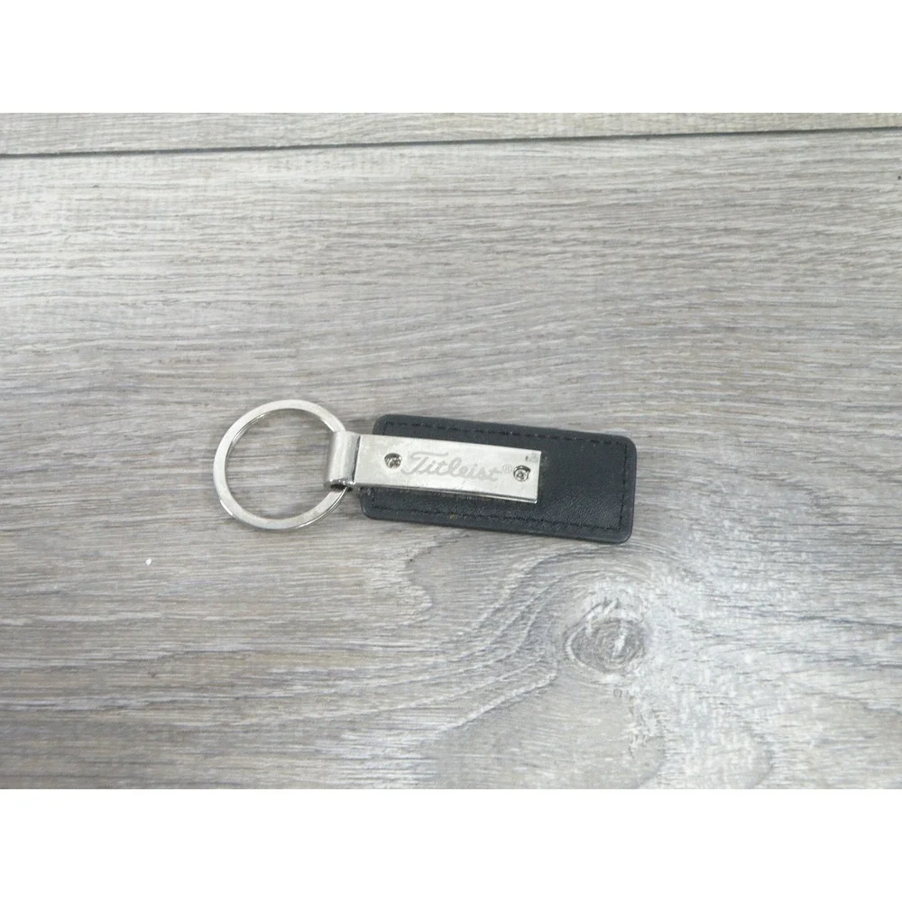 Titleist Pro V1x Golf Keychain Black Leather Metal Keyring Logo Accessory